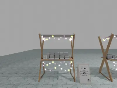 marche-table outdoor food stand with tables and chairs 3D model