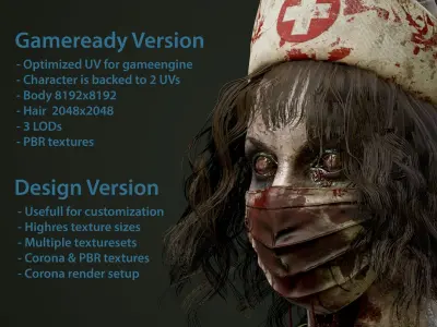  Character Zombie Nurse PBR Rigged 