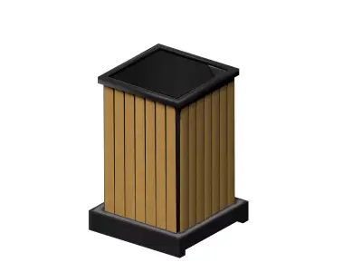Rectangle wooden cage type wooden trash can Low-poly 3D model