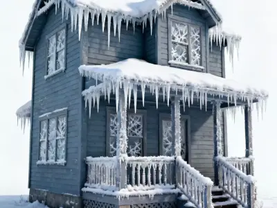 Frozen Abandoned Blue Bungalow 3D Model Low-poly 3D model