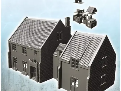 Double houses with central building and floor 6 - World War Two  3D print model