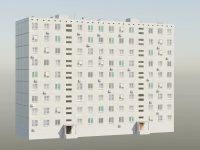 Soviet Panel Apartment Building two entrances Low-poly 3D model