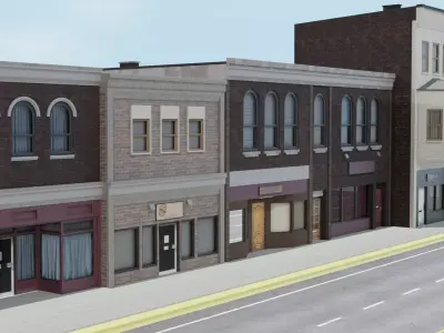 Small Town Row Buildings Pack Low-poly 3D model