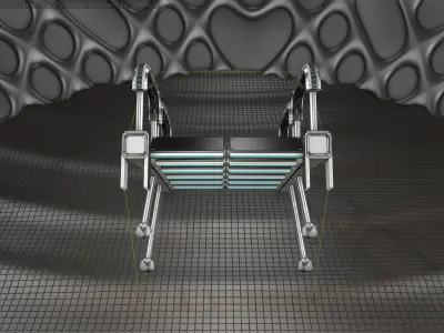 Sci-Fi Stairs - 25 - Silver Blue Neon Light Version Low-poly 3D model