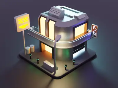 Cyberpunk Building Low-poly 3D model