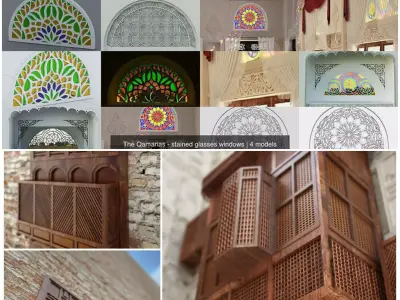 Windows Qamariya - windows Mashrabiya - 7 models  3D Model Pack