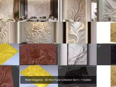 Relief Elegance - 3D Wall Panel Collection Set 5 3D Model Pack