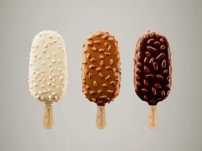 6 Magnum Ice creams  and 2 Scene setups 3D model