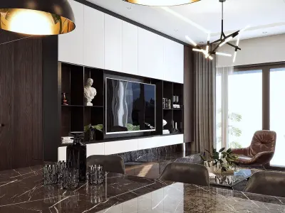 Modern apartment with elegant living room kitchen  dining room 3D model