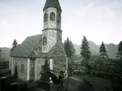 Stone Church Unreal Engine  Low-poly 3D model