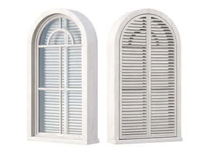 Wooden arch window with shutters V6  3D model