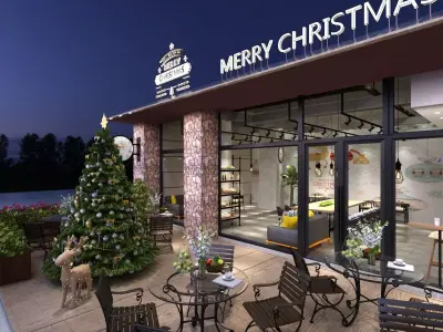 Resturaunt with Christmas Decoration 3D model