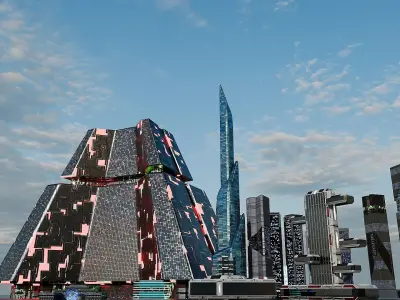 pack of 17 CyberPunk buildings Low-poly 3D model