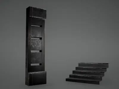 Cyberpunk Pillar and Stairs Low Poly  Game Ready Low-poly 3D model