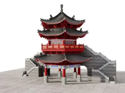 Ancient Japan Gate Tower Pavilion 3D model