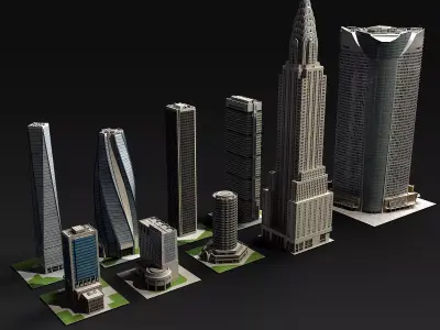 Skyscrapers collection tall building Low-poly 3D model