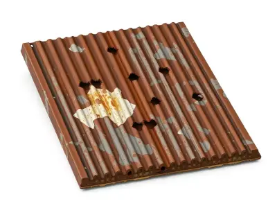 Rusty Corrugated Metal Sheet Damaged Low-poly 3D model