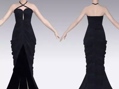 dress draped skirt center slit detail cross x neckline  Low-poly 3D model