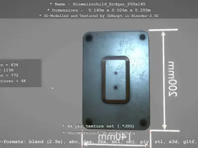 Hinweisschild Erdgas 200x140mm Low-poly 3D model