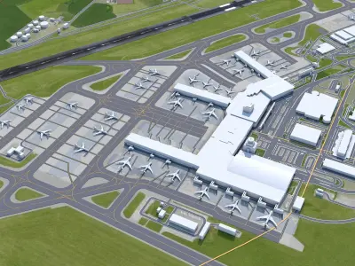 Prague Vaclav Havel Airport 15km Low-poly 3D model