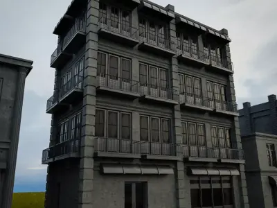 OLD RETRO CLASSICAL BUILDING 3 Low-poly 3D model