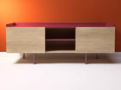Tratto oak and burgundy sideboard 3D model