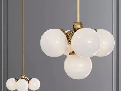 Modo Pendant 5 Globes Brushed Brass and Cream Glass 3D model