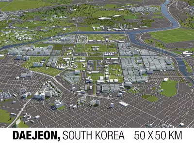 Daejeon South Korea 50x50km City Map 3D model