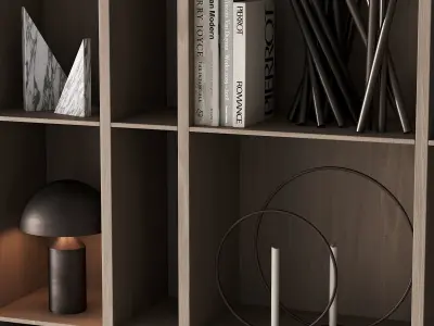 202 bookcase and rack 05 wooden with decor 01 3D model