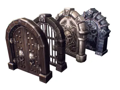 Dungeon Door Set - Low Poly Hand Painted Low-poly 3D model