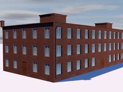 Museum brick building on cloudy day Low-poly 3D model