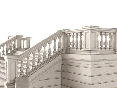 External entrance facade staircase with a veranda  3D model