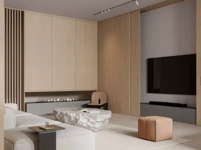 Living Room with Workspace Scene in Native Blend File 3D model