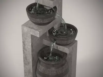 Rustic Garden Fountain with Flowing Water 3D model