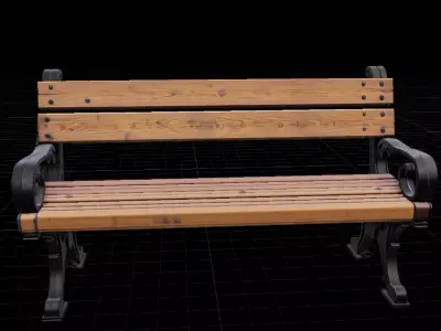 Wooden Street Bench Realistic Game Ready  Low-poly 3D model