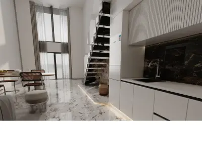 Modern Kitchen Dining Interior Scene 3ds Max Corona Marble Floor 3D model