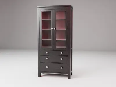 Classic Glass Door Cabinet with Drawers  Low-poly 3D model