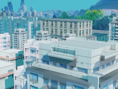 Anime neighbourhood - anime city - anime buildings 3D model