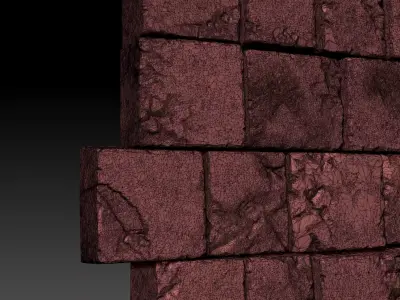 Damaged Stone Block Wall 3D model