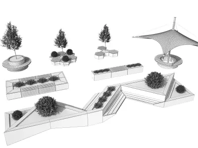 Geometric Street Bench 3D model