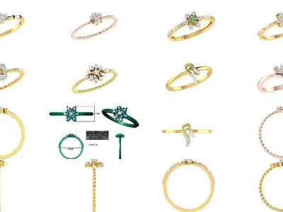 40 Light Weight Women Ring Render 3dm STL OBJ FBX Collection 3D Model Pack