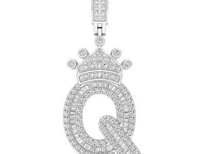 Crown Initial  Q  Letter Pendant 3D print model