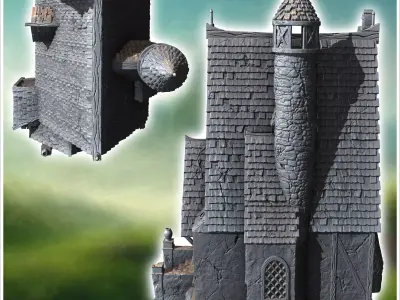 Large medieval mansion with access staircase and tiled roof 35 - 3D print model
