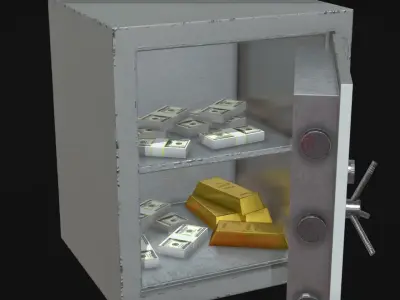 Lowpoly Safebox two safe boxes with gold coins inside Free low-poly 3D model