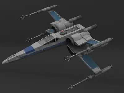 Star Wars Blue T70 X Wing Starfighter and R5 Unit rigged 3D model