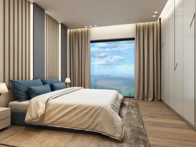 BEDROOM modern with wooden floors 3D model