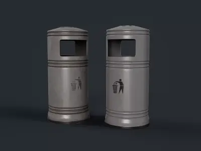 Street Trash Can 3 PBR Game Ready Low-poly 3D model