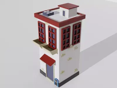 Low poly building toy house with windows and doors 3D model