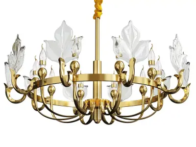 TRILIA gold chandelier with glass leaves Low-poly 3D model