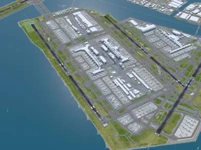 Tokyo Haneda Airport 10km Low-poly 3D model